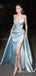 Spaghetti Straps Satin Long Evening Prom Dresses, Custom V-neck Prom Dress, BGS0165
