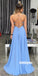 Elegant Blue V-neck Side Split Prom Dresses FP1221