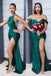 Mismatched Mermaid Emerald Green Satin Side Slit Long Bridesmaid Dresses , BGB0006