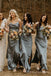 Simple Grey Satin Spaghetti Straps Mermaid Long Bridesmaid Dresses , BGB0008