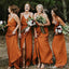 Burnt Orange Spaghetti Straps Side Slit Cheap Long Bridesmaid Dresses , BGB0011