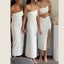 Simple One Shoulder White Mermaid Cheap Long Bridesmaid Dresses , BGB0017