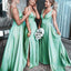 Simple Sage Jersey V-neck Cheap Long Bridesmaid Dresses , BGB0021