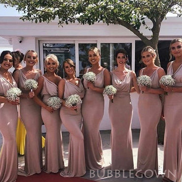 Simple Mermaid Rose Gold Jessey Cheap Long Custom Bridesmaid Dresses , BGB0038