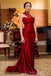 One Shoulder Dark Red Satin Mermaid Cheap Long Custom Bridesmaid Dresses , BGB0045