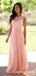A-line Peach Chiffon Lace Cheap Long Custom Bridesmaid Dresses , BGB0047