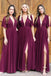 Deep V-neck A-line Chiffon Side Slit Cheap Long Custom Bridesmaid Dresses , BGB0048