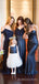 Mismatched Navy Blue Chiffon Sequins Cheap Long Custom Bridesmaid Dresses , BGB0060