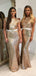 Mermaid Gold Sequins Cheap Long Custom Bridesmaid Dresses , BGB0062