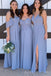 Mismatched Dusty Blue Chiffon A-line Cheap Long Custom Bridesmaid Dresses , BGB0064