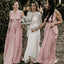 A-line Pink V-neck Cheap Long Custom Bridesmaid Dresses , BGB0071
