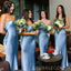 Sexy Strapless Blue Satin Mermaid Long Custom Side Slit Bridesmaid Dresses, BGB0076