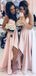 A-line Pink Spaghetti Straps Long Custom Side Slit Bridesmaid Dresses, BGB0080