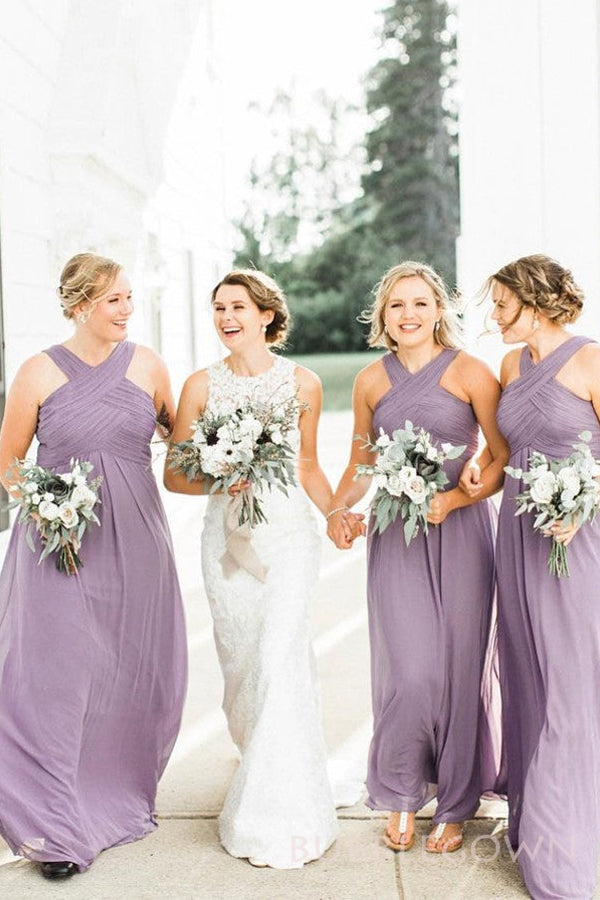 Purple Chiffon A-line Long Custom Cheap Bridesmaid Dresses, BGB0083