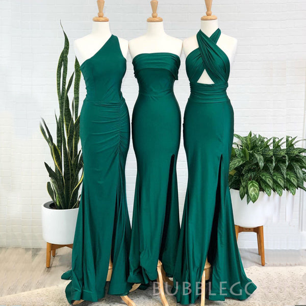 Mismatched Dark Green Satin Mermaid Long Custom Side Slit Bridesmaid Dresses, BGB0089