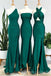 Mismatched Dark Green Satin Mermaid Long Custom Side Slit Bridesmaid Dresses, BGB0089