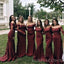 Popular Dark Red Mermaid Long Sleeves Long Custom Off Shoulder Bridesmaid Dresses, BGB0090