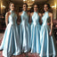 A-line Sky Blue Satin Halter Long Custom Bridesmaid Dresses, BGB0108