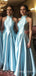 A-line Sky Blue Satin Halter Long Custom Bridesmaid Dresses, BGB0108