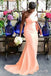 One Shoulder Peach Satin Mermaid Long Custom Bridesmaid Dresses, BGB0119