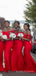 Red Satin Mermaid Straps Long Custom Bridesmaid Dresses, BGB0121