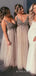 A-line Tulle Beaded Sparkly V-neck Long Custom V-beck Bridesmaid Dresses, BGB0129