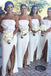 Strapless Mermaid White Long Custom Side Slit Bridesmaid Dresses, BGB0133
