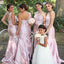 Pink Satin Appliques One Shoulder Mermaid One Shoulder Long Custom Bridesmaid Dresses, BGB0138