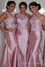 Pink Satin Appliques One Shoulder Mermaid One Shoulder Long Custom Bridesmaid Dresses, BGB0138