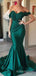 Mermaid Emerald Green Satin Sweetheart Long Evening Prom Dresses, Custom Off Shoulder Prom Dresses, BGS0253