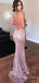 Simple Spaghetti Straps Mermaid Sequins Long Evening Prom Dresses, Custom V-neck Prom Dresses, BGS0263