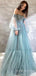 Off Shoulder Dusty Blue Tulle Long Evening Prom Dresses, Custom A-line Prom Dresses, BGS0264