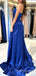 Sweetheart Royal Blue Satin Side Slit Long Evening Prom Dresses, Custom A-line Prom Dresses, BGS0269