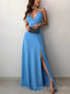 Spaghetti Straps Blue V-neck Long Evening Prom Dresses, Custom Popular Prom Dresses, BGS0271