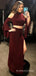 Two Pieces Burgundy Long Sleeves Mermaid Long Evening Prom Dresses, Custom Side Slit Prom Dresses, BGS0272