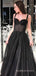 A-line Black Tulle Straps Long Evening Prom Dresses, Custom Sweetheart Prom Dresses, BGS0274
