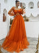 Long Sleeves Orange Tulle Long Evening Prom Dresses, Custom A-line Prom Dresses, BGS0277
