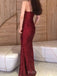 Sparghtti Straps Dark Red Sequins Long Evening Prom Dresses, V-neck Mermaid Custom Prom Dress, BGS0296