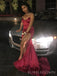 Dark Red Satin Sweetheart Mermaid Long Evening Prom Dresses, Simple Strapless Prom Dress, BGS0317