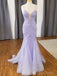 Popular Lilac Tulle Mermaid V-neck Long Evening Prom Dresses, Appliques Prom Dresses, BGS0323