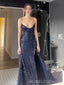 Sparkly Navy Blue Sequins Mermaid V-neck Long Evening Prom Dresses, BGS0326