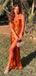 Burnt Orange Satin Mermaid Side Slit Long Evening Prom Dresses, BGS0327