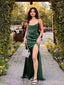 Green Satin Spaghetti Straps Mermaid Long Evening Prom Dresses, BGS0338