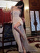 Sexy High Slit Off Shoulder White Sequins Long Evening Prom Dresses, BGS0341