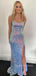 Sparkly Sequins Mermaid Spaghetti Straps Long Evening Prom Dresses, Side Slit Prom Dress, BGS0346