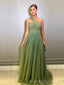 A-line Tulle One Shoulder Long Evening Prom Dresses, BGS0347