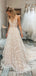 A-line Lace V-neck Spaghetti Straps Long Wedding Dresses, BGS0350