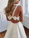 V-neck Ivory Satin A-line Long Wedding Dresses, BGS0353