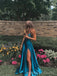 Simple A-line Satin Backless Long Evening Prom Dresses, High Slit Prom Dress, BGS0363