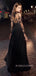 Black Chiffon Appliques Long Evening Prom Dresses, Long Sleeves Prom Dress, BGS0365